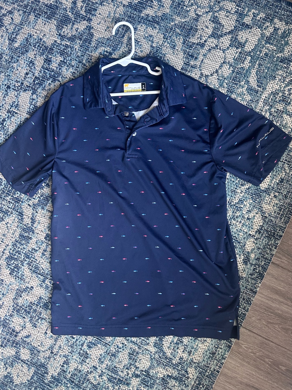NICKLAUS Boys' Navy Polo with fish print